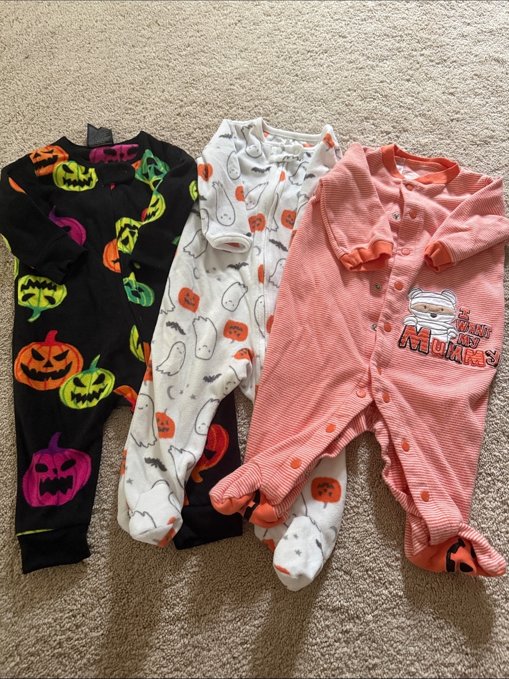 Baby Halloween One-Piece Footed Pajama - orange, White & Black size 6 months